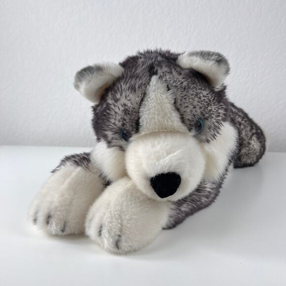 Vintage Aurora Super Flopsies Mush 28" Husky Dog Gray Plush Blue Eyes 2008 Jumbo - Picture 2 of 13